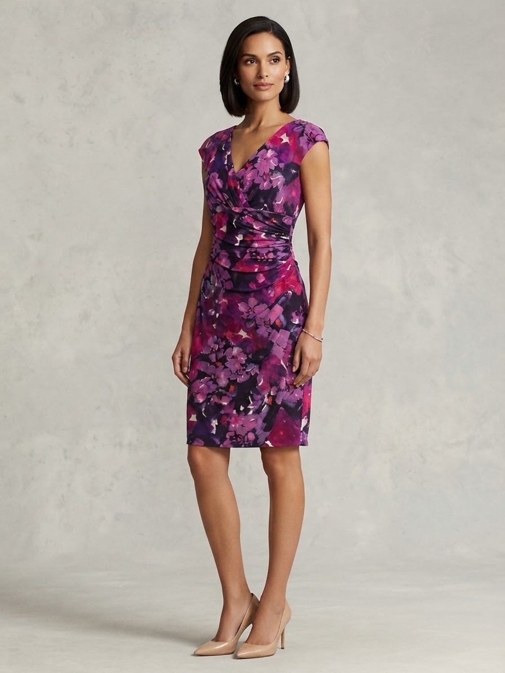 Lauren Ralph Lauren Purple-Pink Floral Ruched Sheath Dress Size 10
